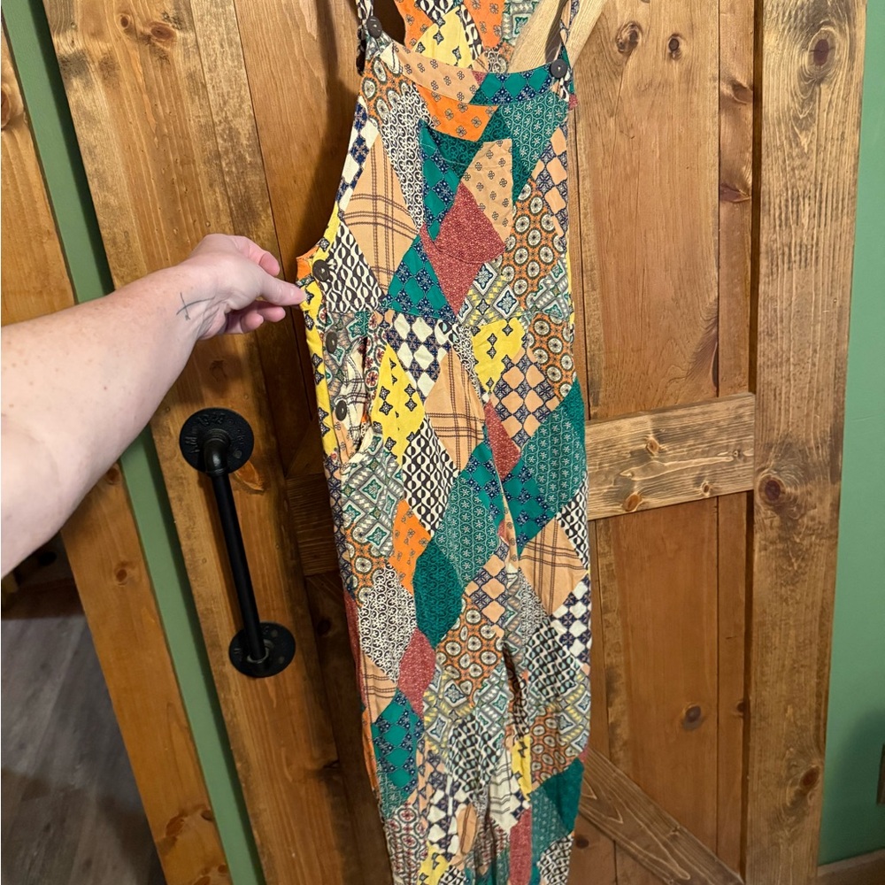 Sacred Threads Multicolor Patchwork Overalls/Romp… - image 1